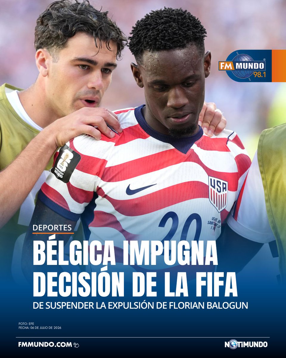 notimundoec's tweet photo. ⚽️ #Deportes | Según medios locales, previo al partico contra Estados Unidos, Bélgica inició un procedimiento de apelación, a través de un correo remitido a la FIFA.

🔗https://t.co/ihPmSnFo26

#FmMundo, 100% digital 📲 https://t.co/U2zQPaE8OT