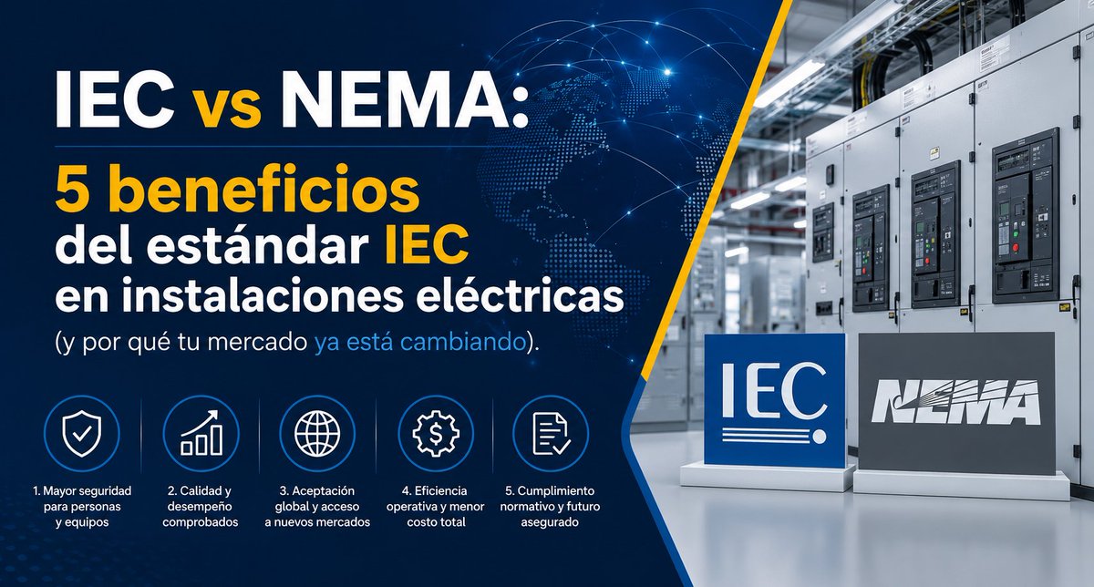 jamendezr89's tweet photo. IEC vs NEMA: 5 beneficios del estándar IEC en instalaciones eléctricas (y por qué tu mercado ya está cambiando). https://t.co/fcoGEBj2pl via @LinkedIn https://t.co/qtAfGQ0WPY