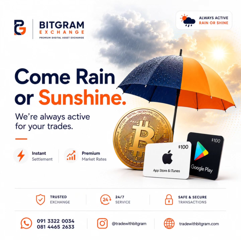bitgram_e's tweet photo. Whether the market is up or down, we're always ready to trade your Crypto and Gift Cards with premium rates, instant payments, and service you can trust.

Call us today :(+234) 913 3220 034 | (+234) 814 4652 63

#bitgramexchange #cryptonigeria #giftcardexchange https://t.co/4nPaHp5RD3
