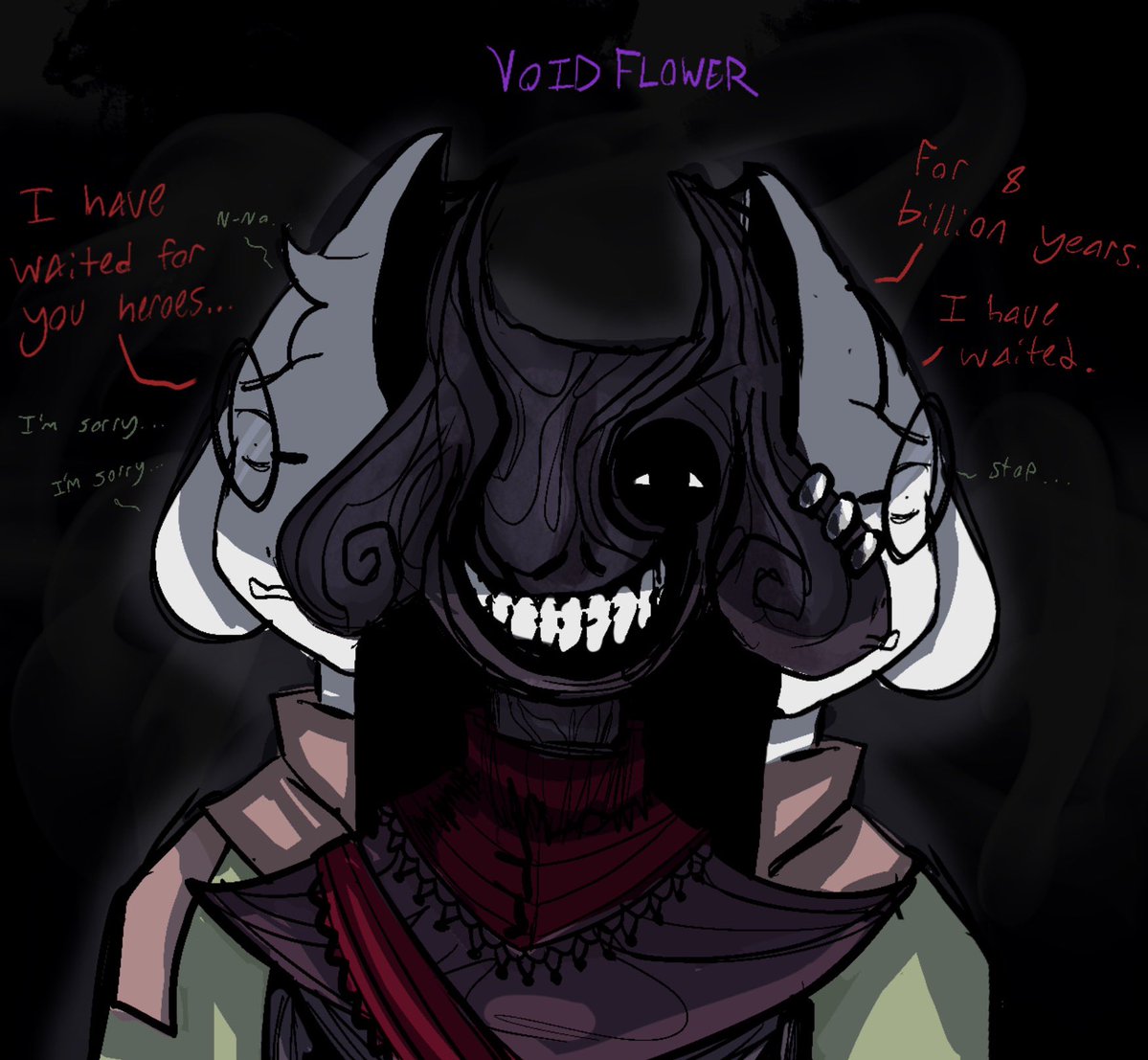 Nediaxyz's tweet photo. I had a WEIRD nightmare last night about deltarune.

It was revealed that Ralsei was essentially a shell for a demon named “voidflower” who was made of the darkness before light even existed.

Wanted to sketch it really quick but I might do more with it…

#deltarune https://t.co/0CZE52JVfg