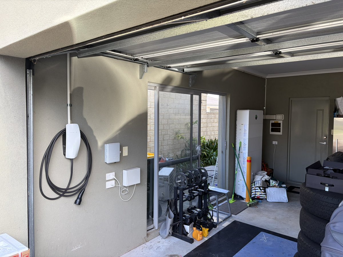 WilsonEnergyWA's tweet photo. We installed a @Tesla charger just in time for our customers new model YL arrival in Perth and replaced an old aircon with a new Mitsubishi HI @MHI_Group today. A few more AC’s to fit at the house during the week, pics to come 🙌 https://t.co/K26yddPOnP