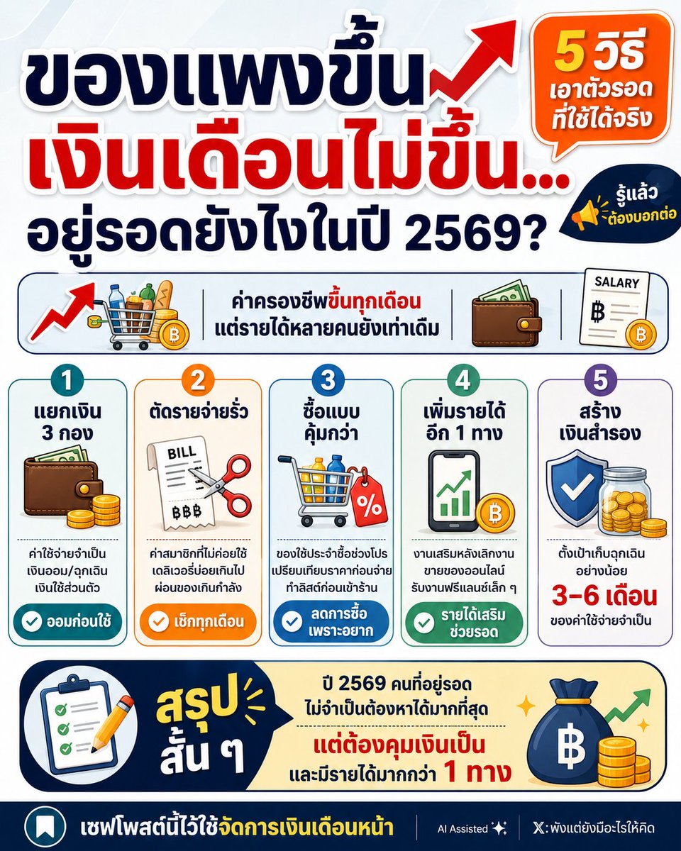NO1CAPTION's tweet photo. ของก็แพงขึ้นเอา ๆ เงินเดือนคือยืนที่เดิมแบบไม่ขยับเลยอะ 😵‍💫

เอาจริงปี 2569 จะรอดไม่รอด บางทีก็ไม่ได้อยู่ที่หาได้เยอะแค่ไหน
แต่อยู่ที่คุมรายจ่ายไหวมั้ย มีเงินฉุกเฉินติดไว้รึเปล่า แล้วพอจะหารายได้เพิ่มได้อีกทางไหม

เฮ้อ... เซฟเก็บไว้ดูตอนเงินเดือนออกละกัน 💸
#มนุษย์เงินเดือน #เงินไม่พอใช้ #ของแพงเกิน #สู้ต่อไปก่อน