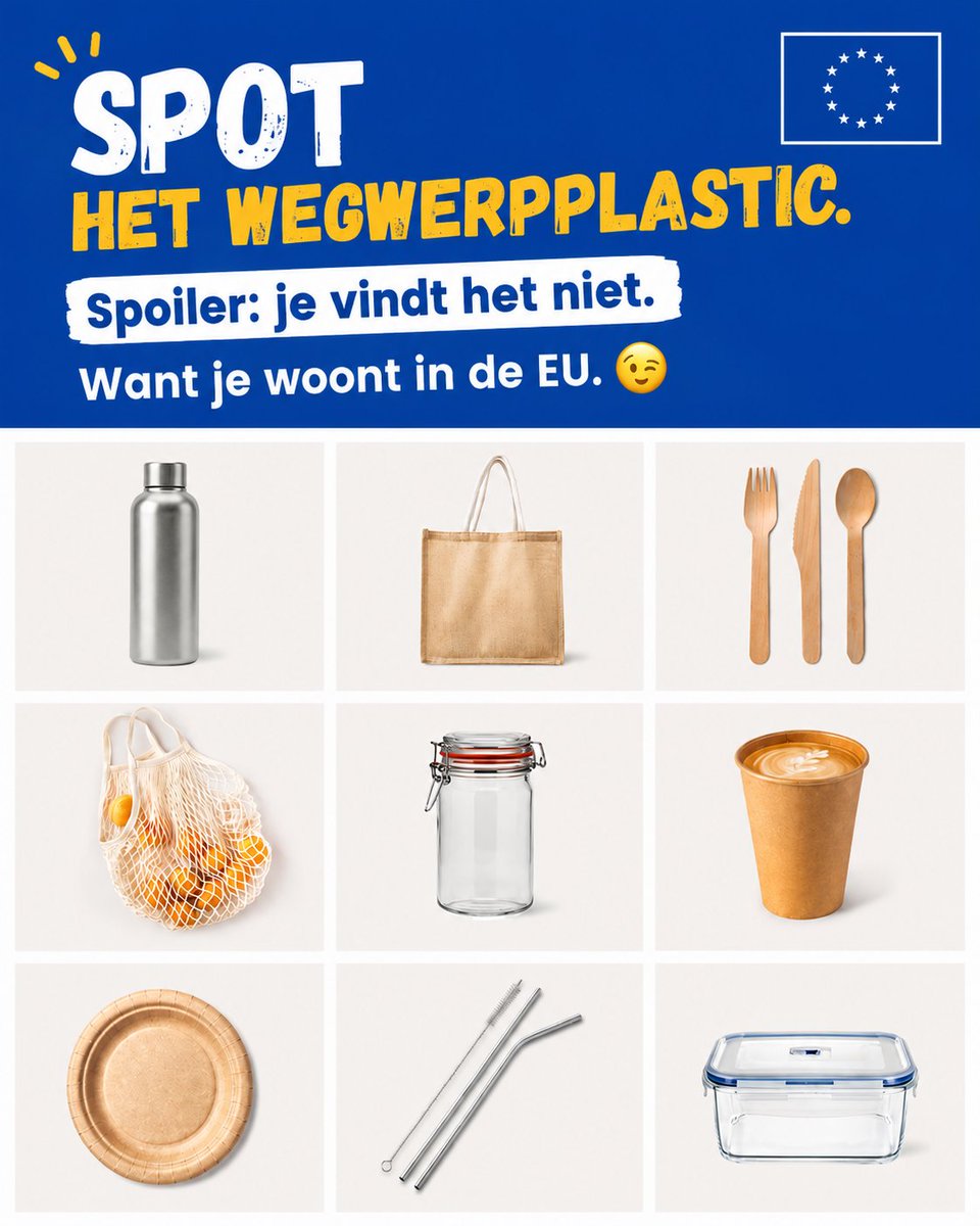 EUinNL's tweet photo. 🥤 Weet je nog? Plastic rietjes en andere plastic wegwerpproducten waren ooit heel normaal.
Vijf jaar later zijn duurzame alternatieven steeds vaker de standaard. Zo helpt de EU plasticvervuiling terug te dringen. ♻️ https://t.co/sbzd6JFmF0