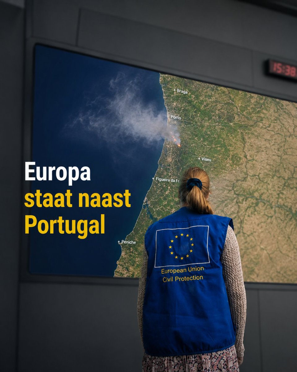 EUinNL's tweet photo. 🔥Portugal vecht tegen grote natuurbranden.
Via het EU-mechanisme voor civiele bescherming helpen EU- landen direct.  118 brandweerlieden en 45 voertuigen uit Spanje zijn al ingezet. Ook blusvliegtuigen uit Spanje en Italië ondersteunen de bestrijding.
🇪🇺 Solidariteit in actie. https://t.co/WUqQlOun82