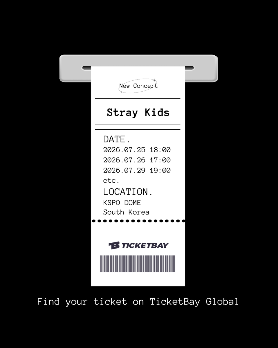 ticketbayGlobal's tweet photo. Looking for 2026 Stray Kids World Tour 〈RUN IT SEOUL〉

Find your ticket on TicketBay Global.

KSPO DOME
July 25 (6PM) · July 26 (5PM) · July 29 (7PM) · Aug 1 (6PM) · Aug 2 (5PM) KST

#StrayKids #スキズ #스트레이키즈 #KPOPConcert #韓国ライブ #韓国演唱会 #SeoulConcert #TicketBayGlobal