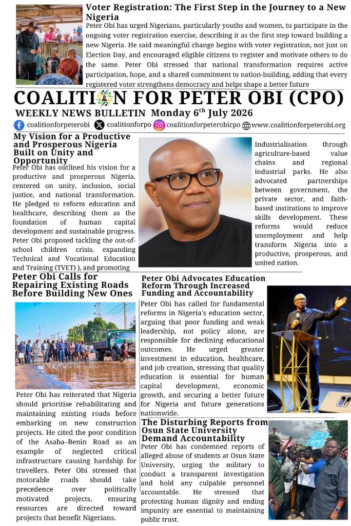 Coalitionforpo's tweet photo. OBIdient NEWS
...A Weekly News Bulletin of COALITION FOR PETER OBI - CPO

For more News visit our website and follow our X handle...
https://t.co/6QdcVJKi5N
https://t.co/DA4rwEbtH8
https://t.co/8MPgPPXRt3
https://t.co/5IF3KxZbyl https://t.co/56dssCGzCt