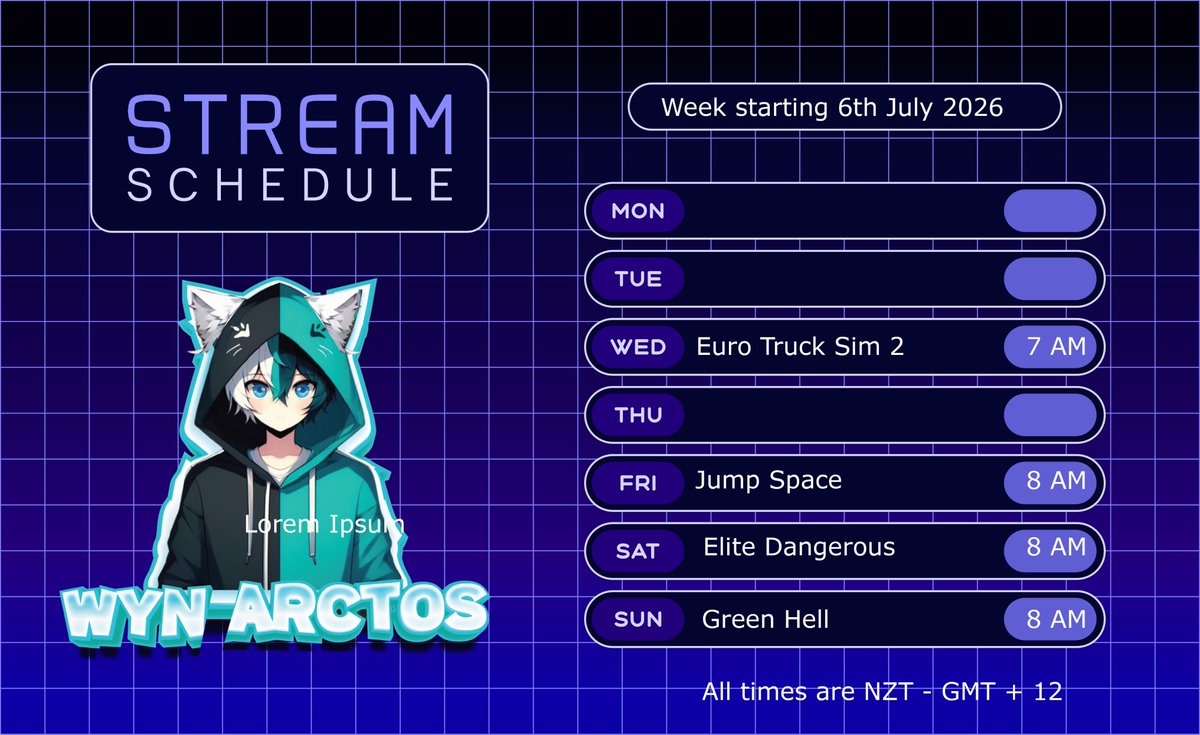 WynArctos's tweet photo. Schedule for the week, leaning into Friday being a public holiday...the Friday stream might just roll into a big collab in the afternoon but I am also juggling real life stuff with my partner so will see how it pans out. https://t.co/FqQJ6WDnEU