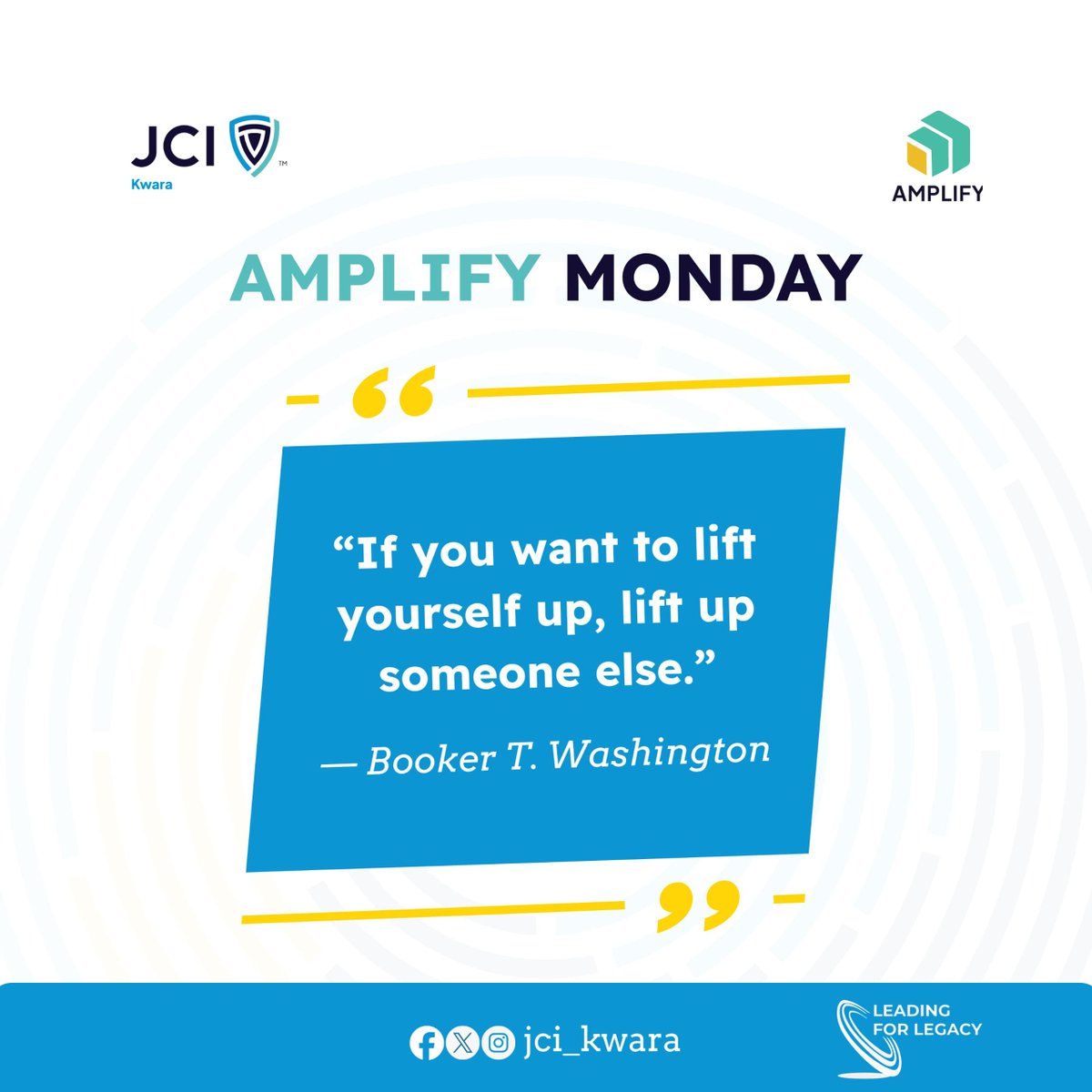 JCI_Kwara's tweet photo. 🌟 AMPLIFY MONDAY

True leadership is measured by the lives we inspire and the opportunities we create for others. As you begin this new week, choose to encourage, support, and empower someone around you. Together, we rise higher.

#LeadingForLegacy
#JCIKwara
#AMPLIFY
#JCINigeria https://t.co/7tXFLVg757