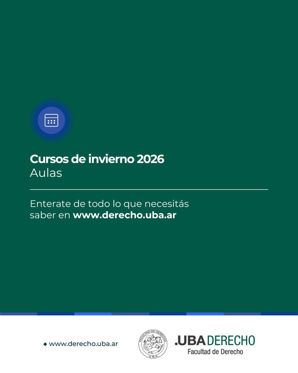 DerechoUBA's tweet photo. ❗ IMPORTANTE 📢 Cursos de Invierno 2026 👩‍🏫 Aulas ➡ https://t.co/fVViAJmgMk

#CalendarioAcadémico #CursosDeInvierno2026 #Aulas https://t.co/Jog1RSvBwP