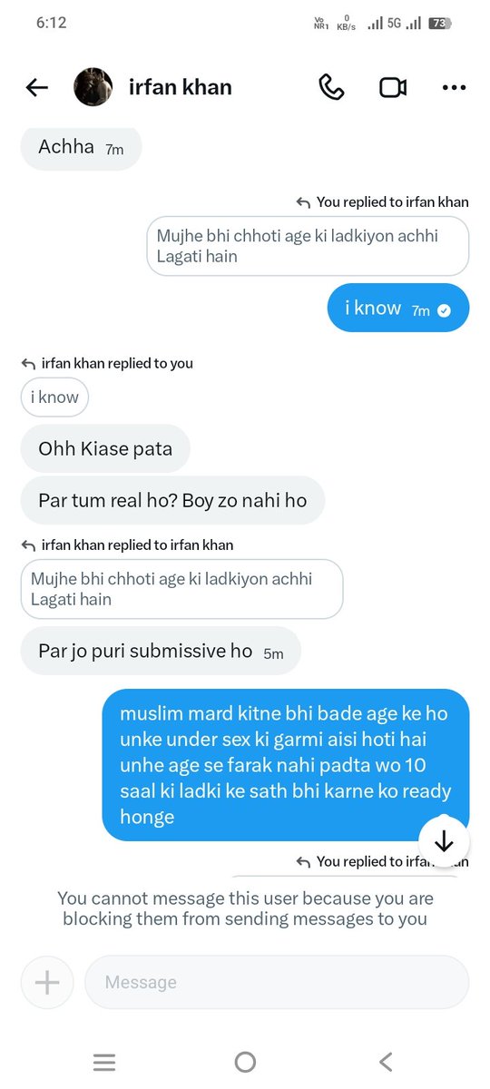 sexybabe034's tweet photo. I think what should be said about such people, I see that he says what after asking, but he says that he would like to fuck even a 10 year old girl, this means such a dirty mindset. 
agar muslim aise hote hai to fir i hate muslim aise logo ko bhao dena pashand nahi krungi, https://t.co/NkIk88rBiy