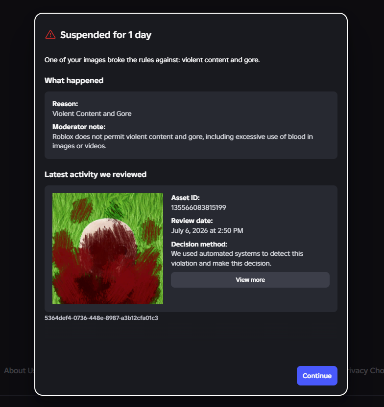 KnownAsDomRBX's tweet photo. He didnt like this tweet. 

I don't get this, you can literally just search for the exact same image on the creator store, i get theres blood but its not even realistic https://t.co/uhKKlCDGWz