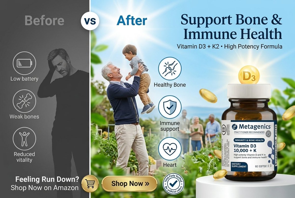 Deals4AllShop's tweet photo. ☀️ Looking to support your bone, heart & immune health?
Metagenics Vitamin D3 + K2 (MK-7) combines high-potency Vitamin D3 with Vitamin K2 in one convenient formula.
🦴 Bone Support
❤️ Heart Health Support
🛡️ Immune Support
👉 Get yours here:
https://t.co/0VcdlsV6qn
#VitaminD3 #VitaminK2 #Wellness #BoneHealth #ImmuneSupport #HealthyLiving #AmazonFinds #Supplements
Amazon Affiliate Disclosure: As an Amazon Associate, I earn from qualifying purchases.