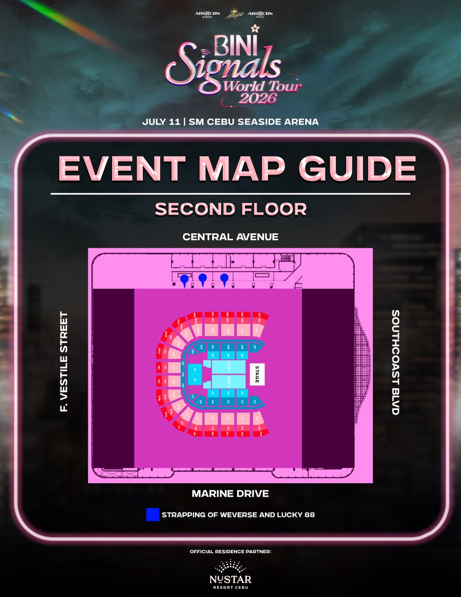 BINI_ph's tweet photo. 📡 Your signal guide is here, Cebuano Blooms! 🌸

Check out these guides before the BINI Signals World Tour 2026 at SM Seaside Cebu Arena!

🕒 Event Schedule
🗺️ Event Map
❓ FAQs
🎒 What to Bring
🚫 Prohibited Items

Make sure you're all set for an unforgettable experience with BINI!

Save this post, plan your day, and we'll see you on July 11! 💖

#BINI #BINI_SIGNALS_WORLDTOUR_2026 #BINI_SIGNALS_CEBU #BINI_SIGNALS_TOUR