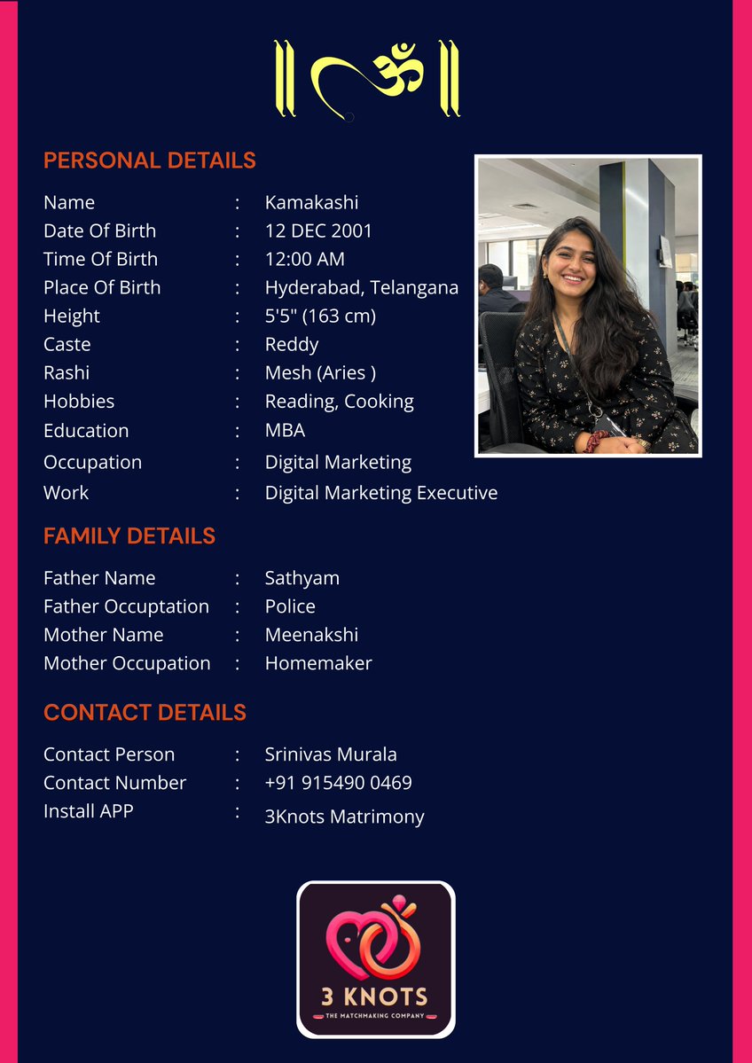 knots_3's tweet photo. About Profile:
Kind-hearted, ambitious, and family-oriented with a positive outlook on life. I believe in mutual respect, honesty, and understanding in a relationship.
#3knots #3knotsmatrimony #3knotsapp #matrimony #telugumatrimony #brideprofile #telanganabride #happyfamily https://t.co/lYMI0jmN3T