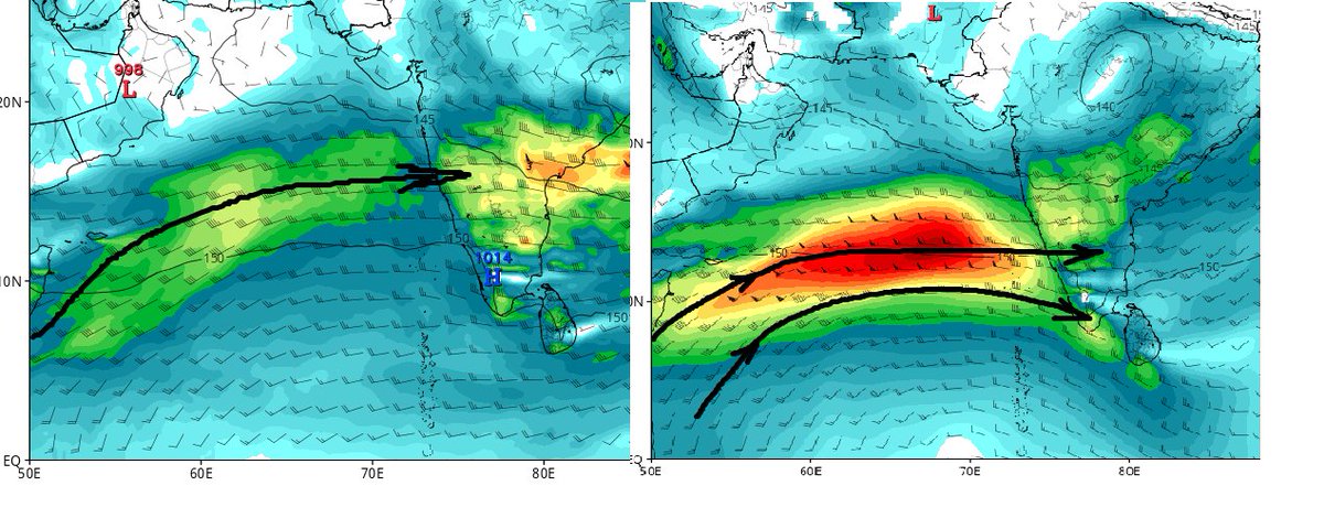 Selwyyyyn's tweet photo. After causing rampage over #Konkan & adj Ghat section ,Monsoon Low level jet (LLJ) axis seen descending down in latitude & this kinda flow may offer  downstream convergence & need to see how far this could help those states....  Coastal #Karnataka adj ghat ,adj North kerala Ghat section in the coming days..  Due to strong westerly surge , TN coast struggling to see sea breeze & so not much activities seen.

 Conditions might turn worse over lower latitudes in the coming days with #elnino suppression keeps looming!! Hot weather may make it worse but with ideal moisture content , the same hot temperature might help to break the inversion in some pockets leading to TS initiation ...
dc @TropicalTidbits 
#Monsoon2026 #Madhyapradesh #Chhattisgarh #MumbaiRains #GoaRains #Konkan #Delhi #Westbengal #Elnino #Kerala #Keralam #Monsoon2026 #Rainalert #Rainupdate #Weatherupdate #TamilNadu #TNRains #Karnatakarains #Keralarains #Arabiansea #Bayofbengal #MJO #Indianocean