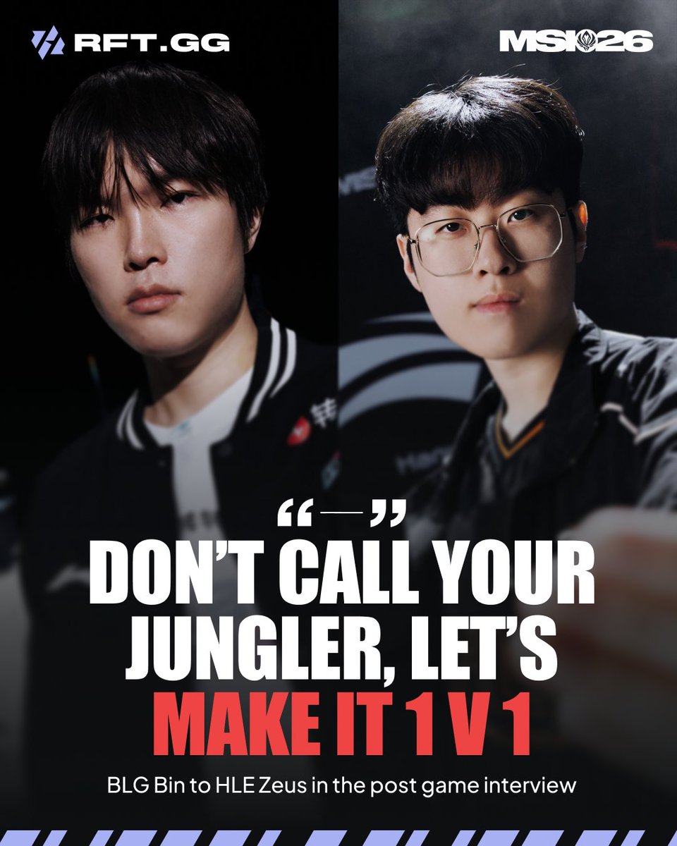 RFTGGlol's tweet photo. BLG Bin 🇨🇳 message to HLE Zeus 🇰🇷 after BLG 3-0 win over LYON:

"HLE said they'd beat us 3-1 but I think we'll be the ones beating them 3-1" https://t.co/PMARl4x5Rw