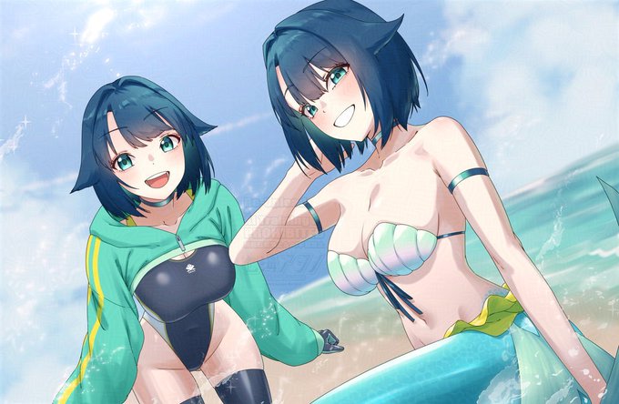#自分で生み出した一次創作オリジナルキャラを流そう 競泳水着だったり人魚だったりするOCの深海ナナちゃん! 今年で13周年