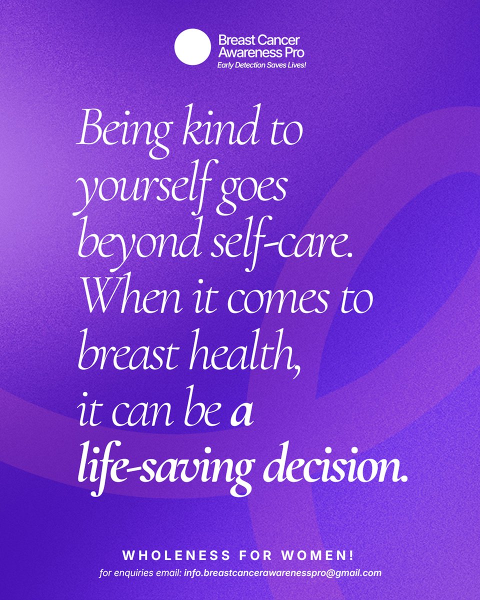 breastcancer_ap's tweet photo. Being kind to yourself goes beyond 
self-care. 🩷
When it comes to breast health —
it can be a life-saving decision. 🎗️

Do the needful. 

That IS kindness. 💜
Choose yourself today. 💪🏾

#WholenessForWomen #NewWeek
#BreastHealthMatters #BeKindToYou
#EarlyDetectionSavesLives https://t.co/yoNLgiv9eR