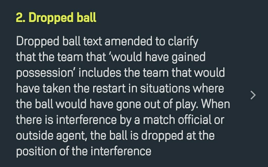 g_law5_6's tweet photo. @thenff @OsunRefs @Undisputed_Jsam @NigeriaPFL @InsideOsogbo 1️⃣3️⃣ Dropped Ball
IFAB has clarified that the team which would have gained possession also includes the team that would have restarted play if the ball had gone out (e.g. throw-in, goal kick or corner kick).
🧵 
#football #newloftg #Ifab https://t.co/KooOWgOKvW