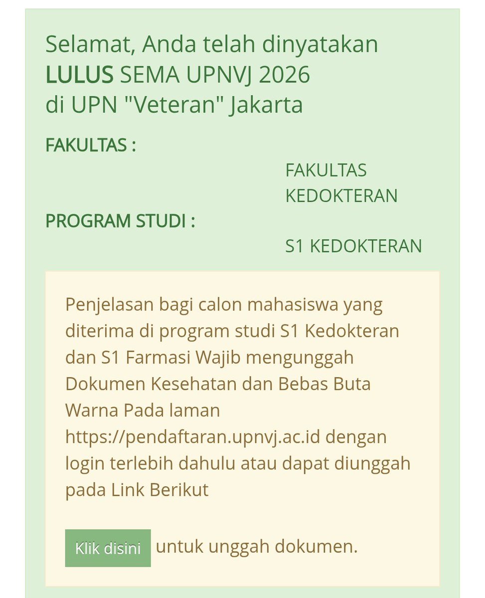 jenociuman's tweet photo. ya Allah alhamdulillahirabbil alamin... makasih ya Allah... officially fk upnvj 2026 😭😭😭🤍 https://t.co/HEkK58ukc6