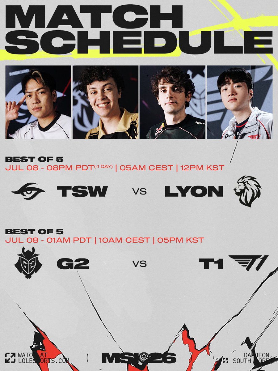 lolesports's tweet photo. MSI returns on Wednesday 🗓️

Your schedule for day 5 of the #MSI2026 Bracket Stage! https://t.co/PqFRUzNX8k