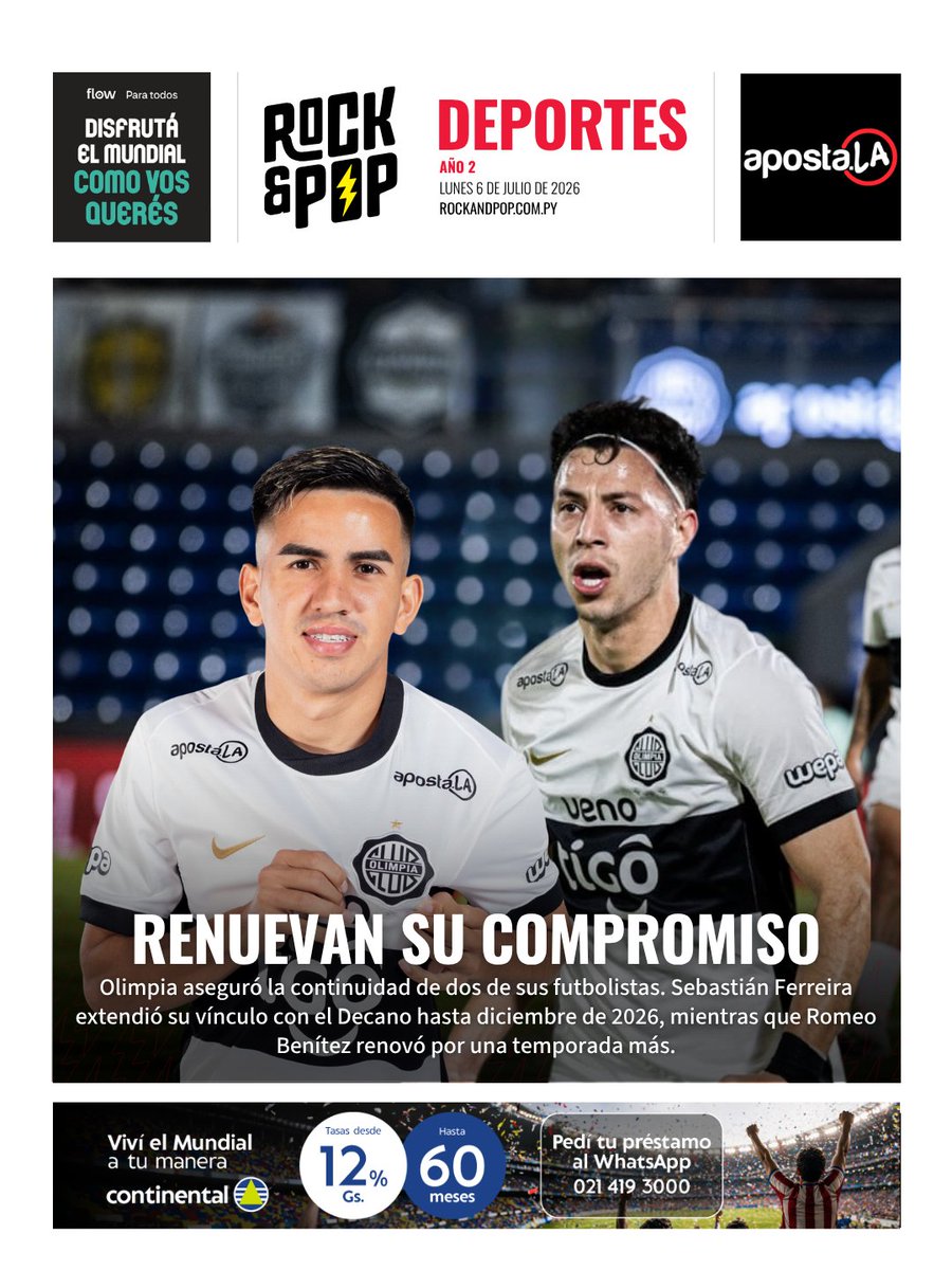 rockandpop955's tweet photo. RENUEVAN SU COMPROMISO✅

📰#TapaDeportes 6/07/26

⚽Las últimas novedades en el ámbito del fútbol en la portada de la #RockandPop https://t.co/1yHE7S9hHz