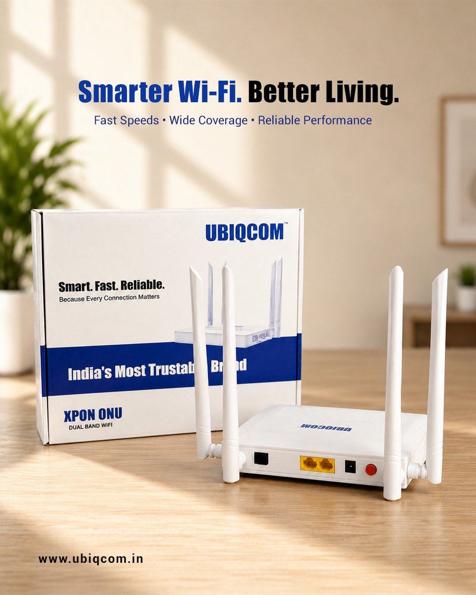 ubiqcom's tweet photo. 𝐄𝐱𝐩𝐞𝐫𝐢𝐞𝐧𝐜𝐞 𝐇𝐢𝐠𝐡-𝐒𝐩𝐞𝐞𝐝 𝐂𝐨𝐧𝐧𝐞𝐜𝐭𝐢𝐯𝐢𝐭𝐲
 
Upgrade your network with the UBIQCOM XPON Dual WiFi Router for fast, stable, reliable connectivity.

Explore Now: https://t.co/G32SDMSSAF
𝐃𝐌 𝐨𝐫 𝐂𝐚𝐥𝐥 - +91 9910771797

#SwitchToUbiqcom #UBIQCOM https://t.co/bgYpqGK3Fq