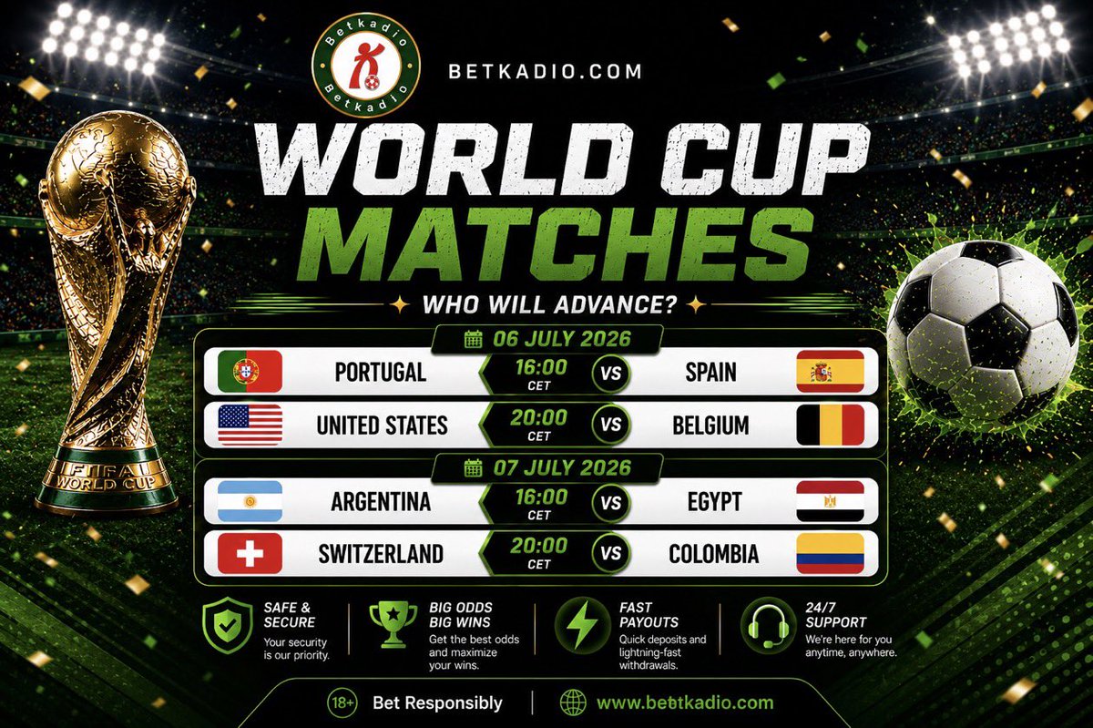 Betkadio's tweet photo. 🏆 ₦100,000 WORLD CUP PREDICTION CHALLENGE! ⚽🔥

Let’s spice things up! 🌍🔥

Predict the teams that will advance to the Quarterfinals for a chance to WIN ₦100,000! 💰

How to enter:
❤️ Like this post
🔁 Repost this post
💬 Comment with:
Your predicted teams advancing to the Quarterfinals
Your Betkadio username

🎯 One lucky participant with the correct predictions will win ₦100,000!

Good luck, and may the best football fan win! 🍀⚽

Play. Bet. Win. Betkadio.

#Betkadio #WorldCup2026 #Quarterfinals #PredictAndWin #Win100K #Football #WorldCup #SportsBetting #Giveaway #BetResponsibly