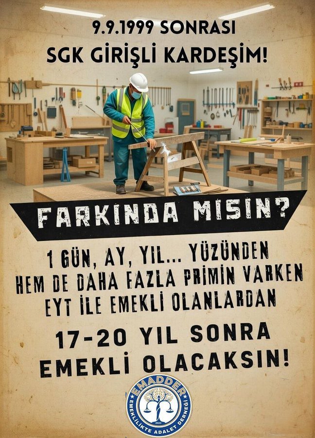 kaknushezar's tweet photo. @EmadDernegi Bir günle 17 yıl geç emekli olmak
hangi adalet anlayışına sığar? 

Bizler ayrıcalık değil,
sadece emeğimizin ve hakkımızın peşindeyiz.

1999 sonrası işe girenlerin uğradığı
bu büyük haksızlık son bulmalı,
ivedilikle adil bir sistem gelmeli. 

#KademeÇıksınArtık https://t.co/jZ9agD7c1d