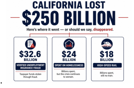 MichaelGatesESQ's tweet photo. California lost $250 billion.

$32.6 billion in verified unemployment insurance fraud.

$24 billion spent on homelessness - crisis keeps getting worse.

$18 billion on high-speed rail - still no train.

I said I'd find the yachts, the mansions, and the bank accounts. I meant it.

Follow us to change California. Vote Michael Gates for Attorney General. #Gates4AG

[Gates4AG, California, WastedBillions, Accountability, Corruption, AG2026, ClawItBack, MichaelGates, UIFraud, Homelessness, HighSpeedRail, TaxpayerMoney, DayOne, FollowTheMoney, NobodyAboveTheLaw]

@BehizyTweets @MrAndyNgo
@susancrabtree @jenvanlaar
@nicksortor @mattwallace888
@kimmagagal2 @gunthereagleman
@michellemaxwell @tarabull
@atensnut @scottpresler
@MarioNawfal @lilagracerose