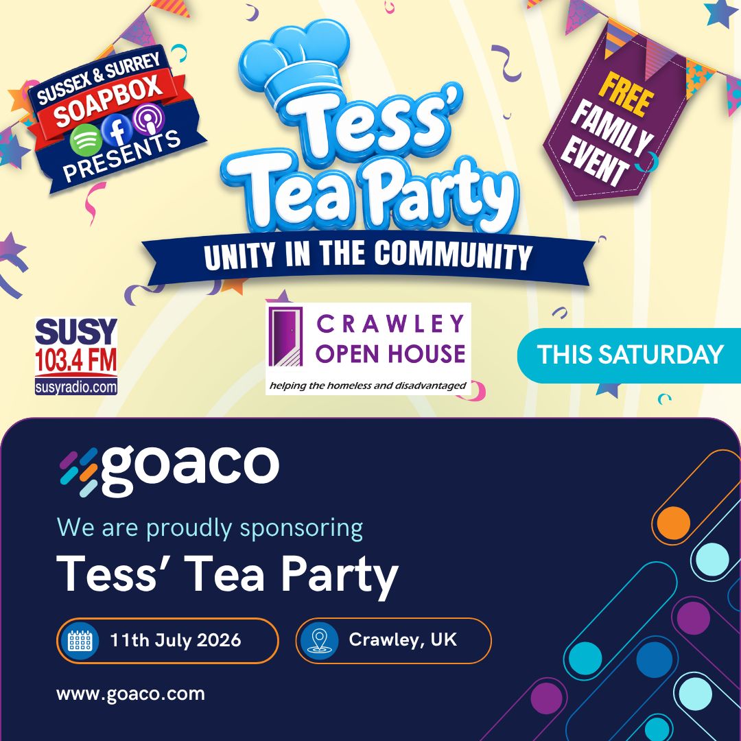goacodigital's tweet photo. This Saturday, Goaco is proud to sponsor Tess’ Tea Party in Broadfield, Crawley on 11th July! 🚀
Join us for an afternoon of live music from Rock Choir, a BBQ, magic & face-painting, all raising vital funds for Crawley Open House.
See you there!
#CharityEvent #Goaco https://t.co/4OtiCOSjE9