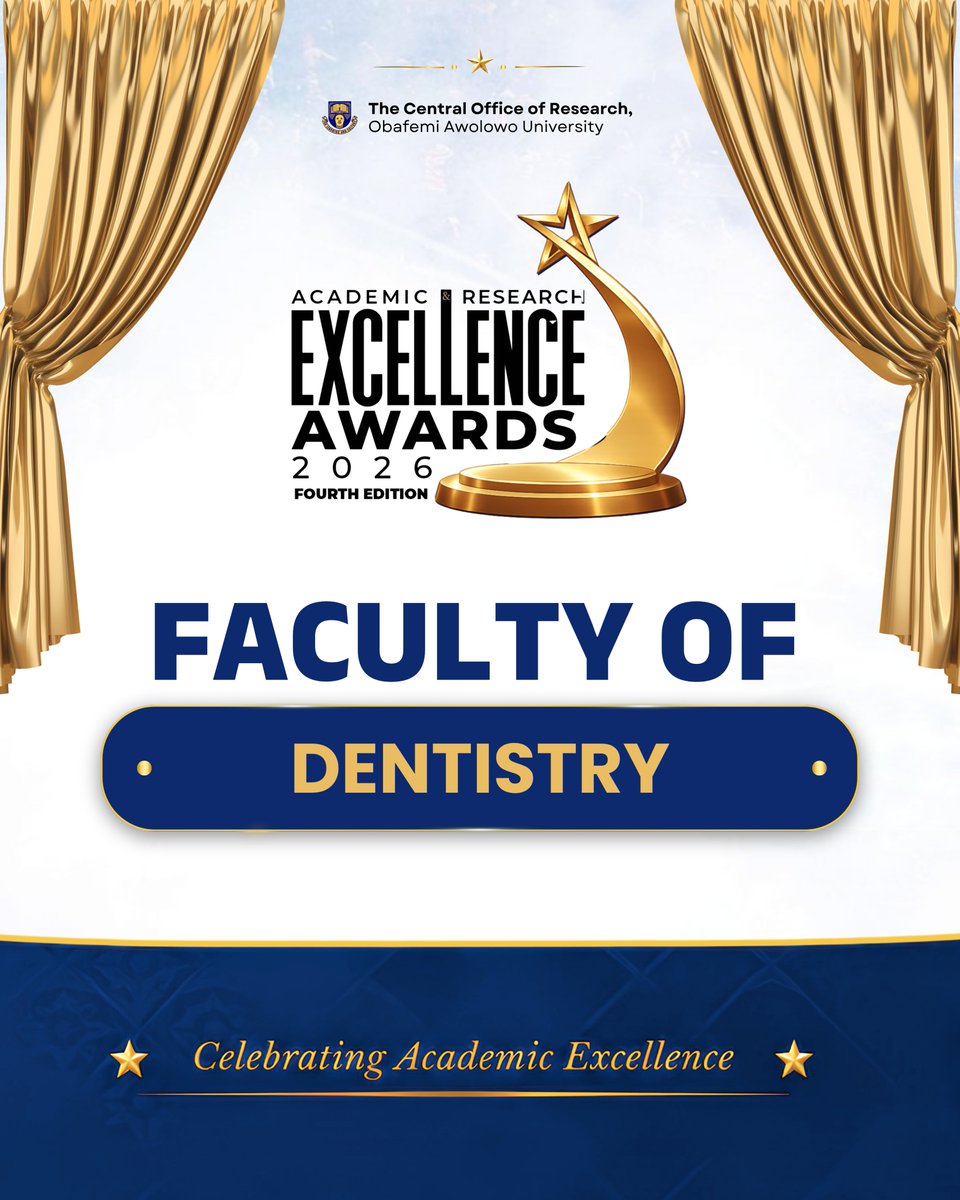 OAUniversity's tweet photo. Today, we celebrate the 2026 OAU Stars of the Faculty of Dentistry. 
Behind every great outcome is excellence in the details.
Congratulations to our stars. 
Great Ife is proud of you!

#OAUStars
#OAUExcellenceAwards2026 
#AcademicExcellence
#GreatIfe65
#COR https://t.co/UWYbP6XXjn