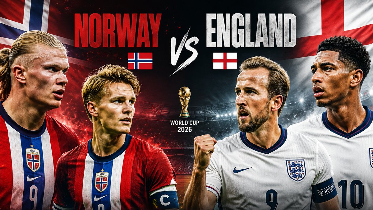 PitchsidePump's tweet photo. 🇳🇴 NORWAY vs ENGLAND 🏴󠁧󠁢󠁥󠁮󠁧󠁿

HAALAND vs KANE.
ØDEGAARD vs BELLINGHAM.
Two captains. Two superstars. Two nations dreaming of the World Cup.

90 minutes to prove who really runs Europe. 🌍🔥

WHO GOES THROUGH? 👇

🇳🇴 NORWAY
🏴󠁧󠁢󠁥󠁮󠁧󠁿 ENGLAND https://t.co/qGJOO8sIBx
