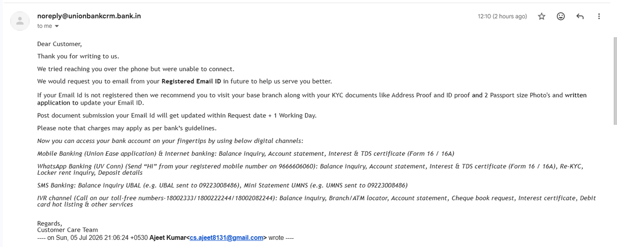 ajeet_Kumar8's tweet photo. Shame on @UnionBankTweets 

I am extremely disappointed with the way this matter has been handled.

My grandmother's bank account was subjected to unauthorized transactions amounting to approximately ₹16 lakh, which we have formally reported to the bank. Instead of conducting a fair investigation, we are now receiving emails falsely stating that no discussion took place with us, despite the fact that I received a call from the bank regarding this complaint.

How can a complaint be closed by denying that any conversation ever happened?

My elderly grandmother and my father (a senior citizen) have been under immense mental stress. When we approached the branch for clarification, instead of receiving support, we experienced rude behaviour and were allegedly threatened with legal recovery over interest arising from transactions that we dispute.

I request @UnionBankTweets to:

Conduct an independent investigation into these unauthorized transactions.
Verify the call records before making false claims in official replies.
Ensure accountability of the concerned officials.
Provide a fair and transparent resolution instead of attempting to close the complaint without addressing the issues.

I have preserved all emails, screenshots, and other supporting evidence. If this matter is not resolved promptly, I will pursue all available remedies before the appropriate regulatory and legal authorities, including the RBI and other competent .

 #BankingComplaint #CustomerRights #SeniorCitizen #BankFraud #rbimpc