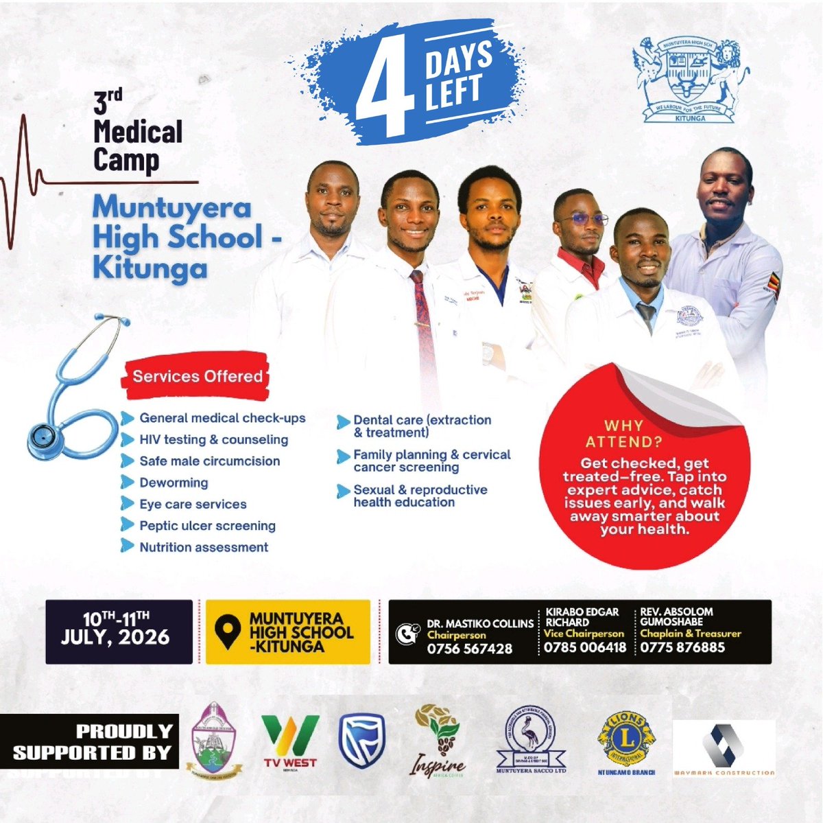 Casbertjr's tweet photo. @kitungamedicamp Only 4 days left now..
We are calling upon all Ntungamo people to come for free services. https://t.co/s2x9sw1h4O