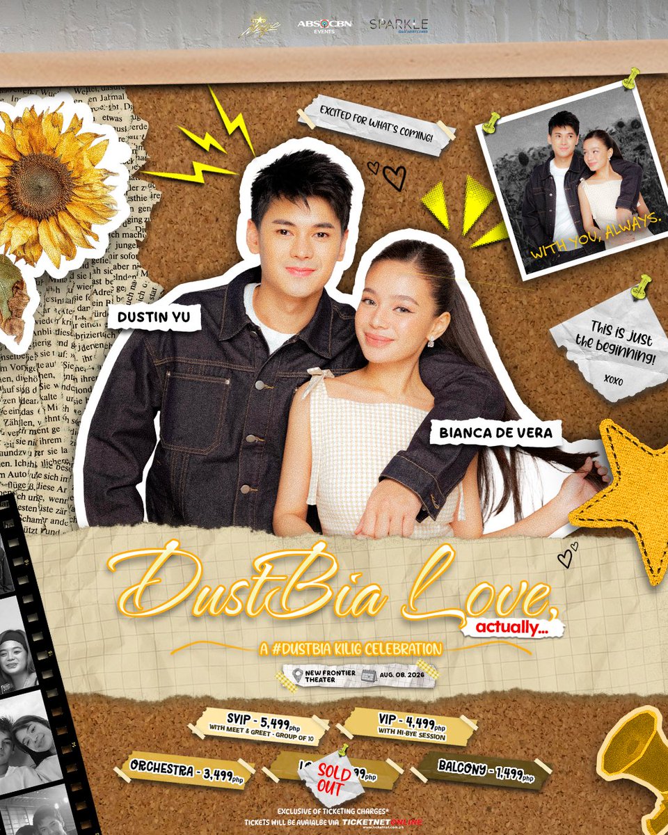 StarMusicPH's tweet photo. 🚨 LOGE = SOLD OUT! 🚨

The love keeps pouring in! 💛 Thank you for the overwhelming support for #DustBiaLoveActually.

Don't miss your chance to be part of this unforgettable kilig celebration!

BUY HERE: https://t.co/Q6TBvMQPPX

#DustBia #ABSCBNEvents https://t.co/igkZmIqEM1
