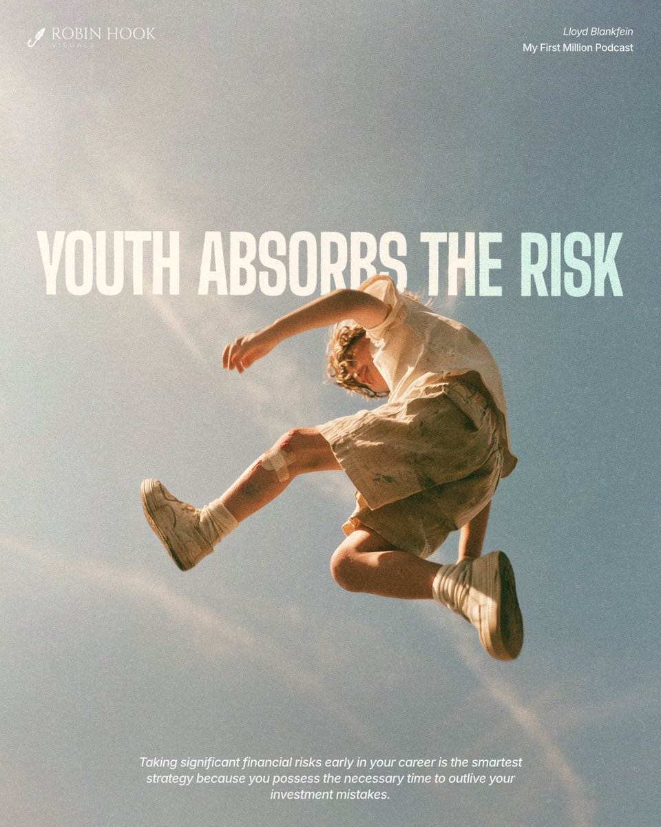 RobinHookVisual's tweet photo. The greatest financial advantage of youth is simply having the time to outlive your mistakes. 

@myfirstmilpod 
Host: @thesamparr 
Guest: @lloydblankfein https://t.co/4gaHcHWU2r