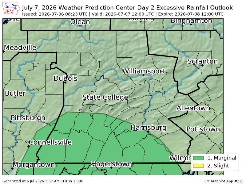 WCCH2024's tweet photo. WPC issues Day 2 Marginal Risk Excessive Rainfall Outlook at Jul 6, 8:23z for CTP https://t.co/89B8YI71nA https://t.co/X0EjabeZRx
