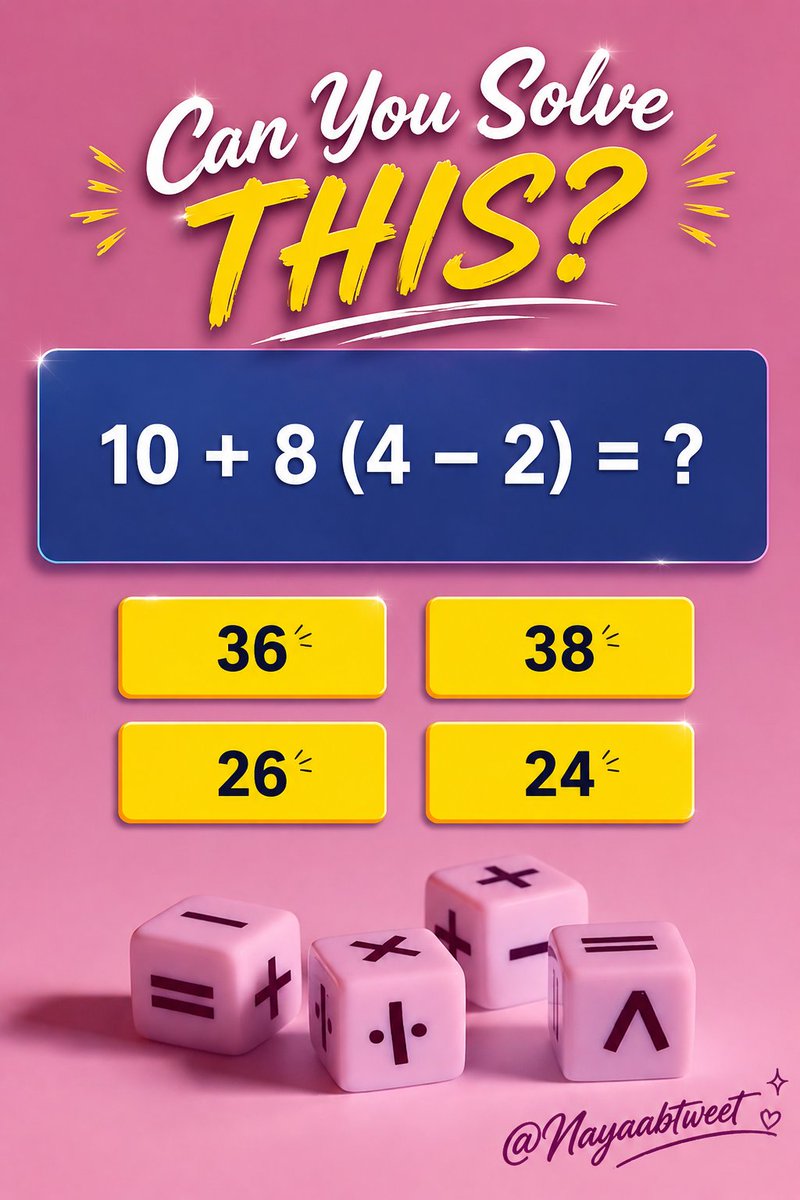 NayaabTweet's tweet photo. 🧠 Only Geniuses Get This Right on the First Try!
🤔 Can You Solve This Without a Calculator? https://t.co/iFmC8L560n