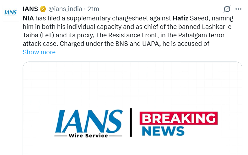 ShivAroor's tweet photo. Wow, how will Hafiz Saeed survive this supplementary chargesheet. https://t.co/ScaqLPIaVY