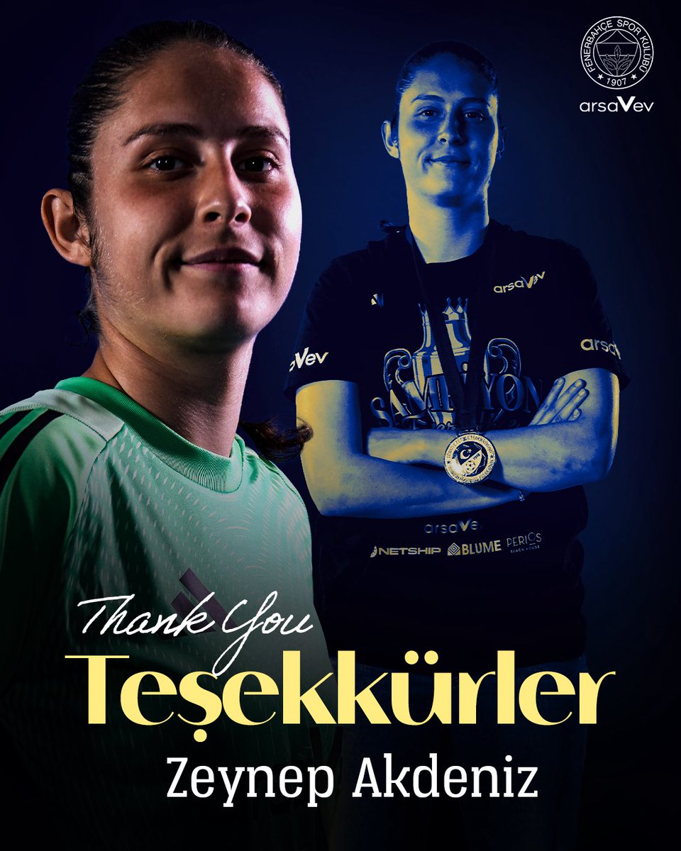 kadinfutbolfb's tweet photo. Teşekkürler Zeynep Akdeniz! 💛💙

Fenerbahçe arsaVev Kadın Futbol Takımımızın formasını başarıyla terleten kalecimiz Zeynep Akdeniz ile yollarımız ayrılmıştır.

Kulübümüze verdiği emekler için kendisine teşekkür ediyor, kariyerinin bundan sonraki döneminde başarılar diliyoruz. https://t.co/DxA2WkAwAl