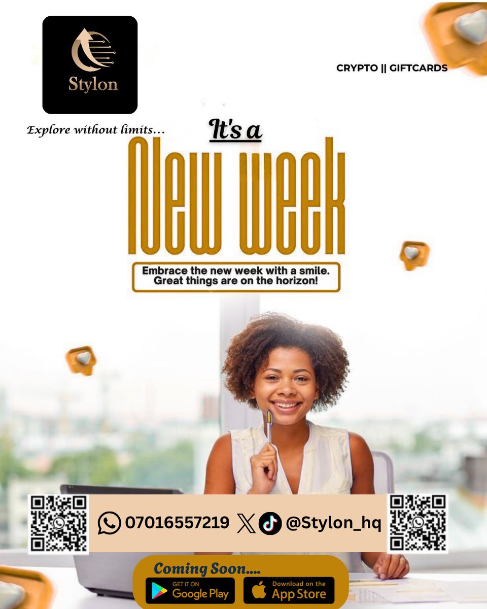 Stylon_hq's tweet photo. A fresh week is here! 🌟
Make bold moves, chase bigger goals, and let Stylon handle your Crypto &amp; Gift Card transactions with ease.
#trading #business #monday #july https://t.co/3aa3gJjGlM