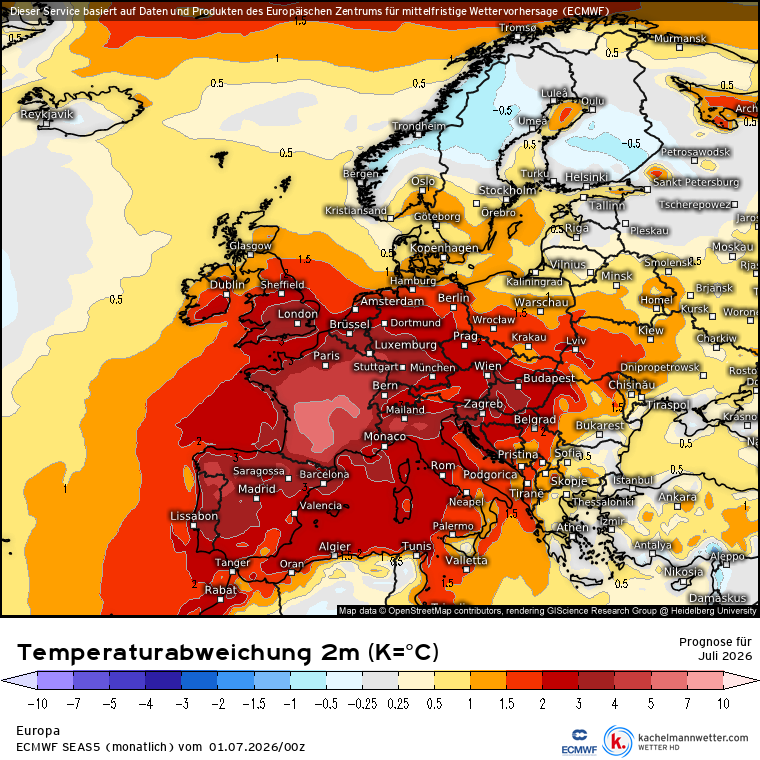 Kachelmann's tweet photo. Die neuen Monatsvorhersagen des @ECMWF sehen ziemlich katastrophal aus, auch für den August - wie schon im Juni geschrieben (und der griechische Großmeteorologe und ruhmreiche Europaabgeordnete @S_Arnaoutoglou hat das auch früh so gesehen), scheint es kaum Hoffnung zu geben - es wird ein Scheißsommer für weite Teile Mitteleuropas.

#Hitze #Duerre