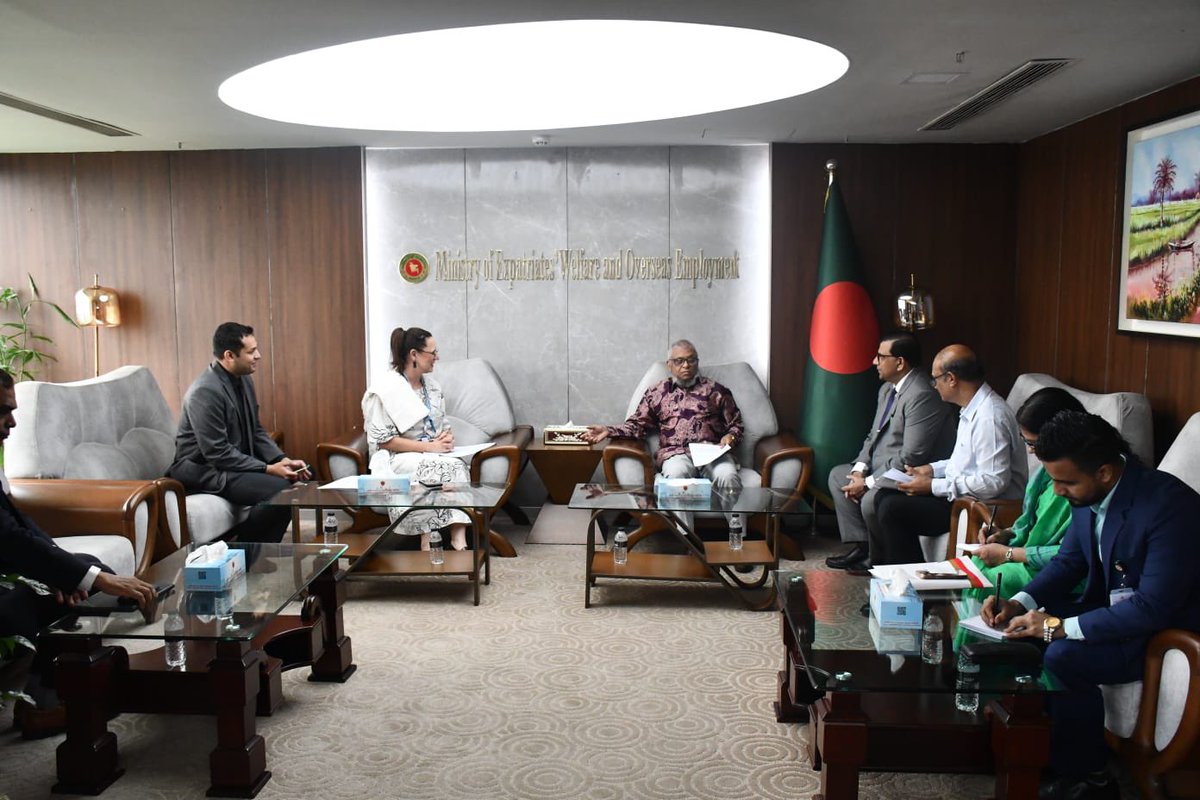 tommbonde's tweet photo. Strengthening partnerships for safe migration was at the heart of my meeting today with H.E. Ariful Haque Choudhury, MP, Minister of Expatriates' Welfare &amp; Overseas Employment 🇧🇩. We discussed advancing migration governance, regular pathways &amp; better protection for 🇧🇩's migrants. https://t.co/5T9yKkvlZw