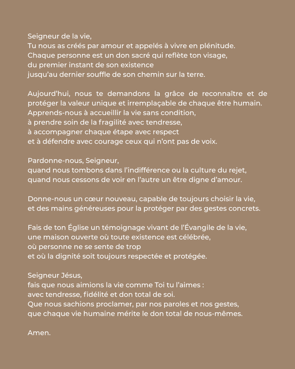 dioceseparis's tweet photo. 🙏 En juillet, le pape Léon XIV nous invite à prier pour le respect et la protection de la vie humaine à toutes ses étapes, en la reconnaissant comme un don de Dieu.

🔴 Une intention d'autant plus urgente en France, alors le projet de loi sur la fin de vie vient d'être approuvé pour la 3e fois par l'Assemblée Nationale.

✝️ Seigneur Jésus, fais que nous aimions la vie comme Toi tu l’aimes.