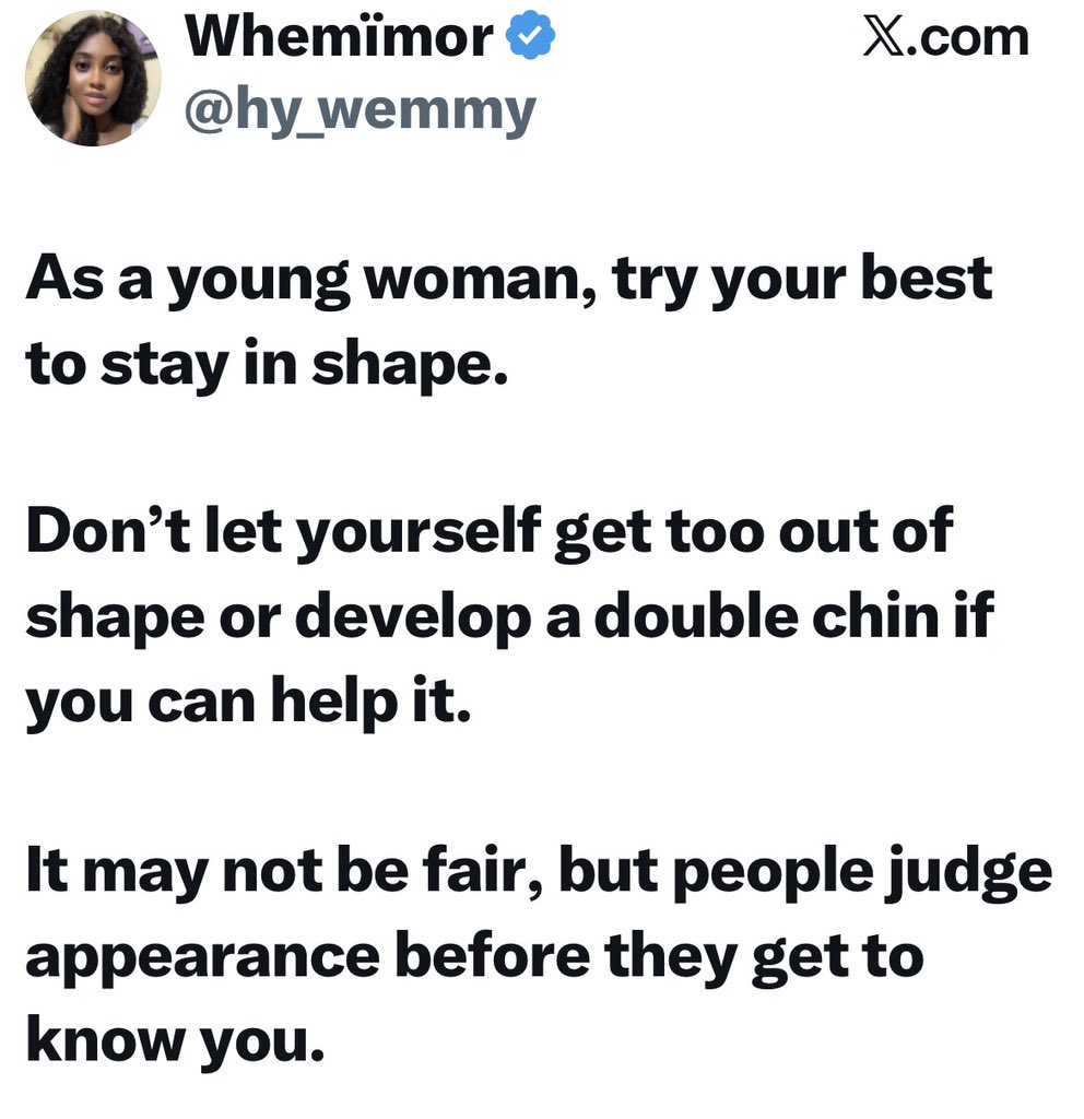instablog9ja's tweet photo. People judge appearance before they get to know you — Media Personality Wemmy https://t.co/TjQPwPXrdX
