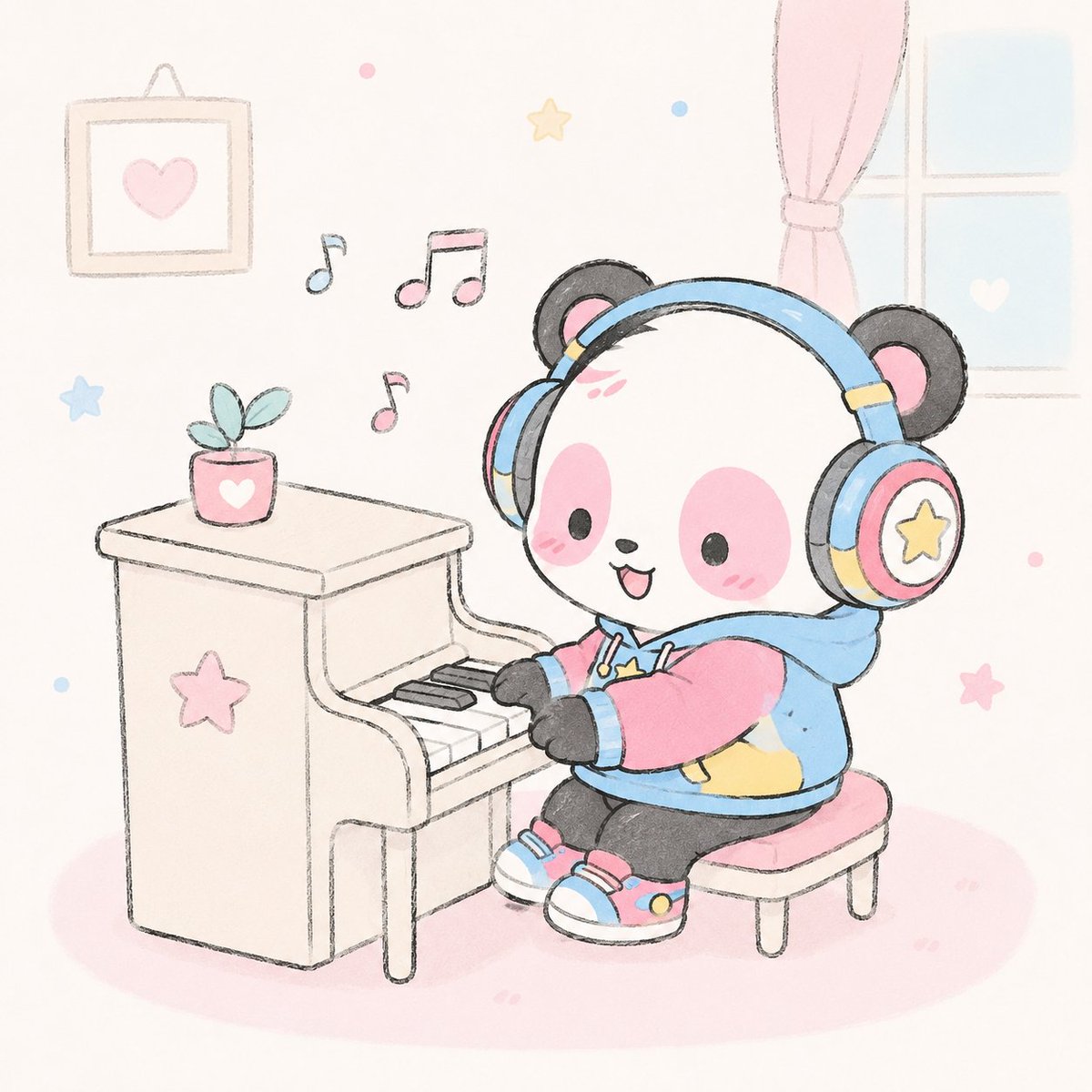 ririty_panda's tweet photo. 7/6は「ピアノの日」
そこで、“ピアノを弾くゆるキャラ風”イラストプロンプトを作ってみました〜🎹✨
音符がふわっと流れる、やさしい雰囲気の1枚になります☺️

ChatGPTにアイコン画像とプロンプトを入れるだけでＯＫ！プロンプトはリプ欄にあります👇

アイコン使わせていただきました🐼
@reo_roomnote
