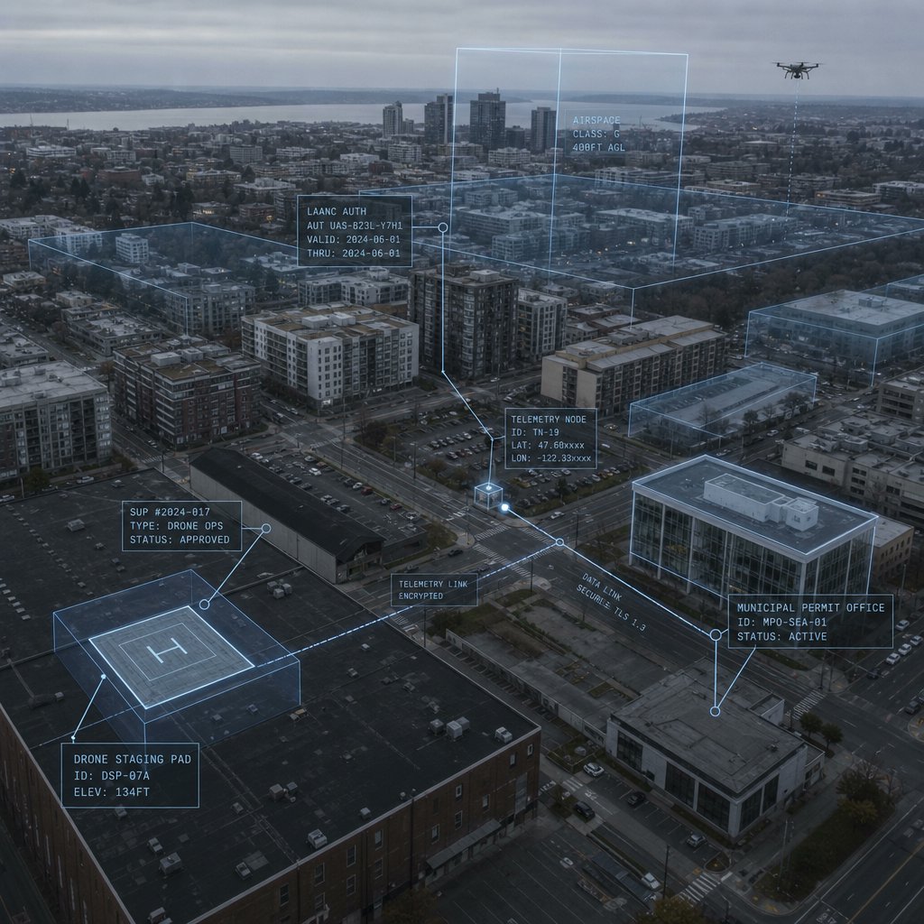 zduniak's tweet photo. Cities are writing detailed drone zoning ordinances. But land use governance is not operational governance. The SUP tells you where the pad can go. It does not tell you who flew, when, under what conditions, or with what evidence after the fact. https://t.co/XsBmy4NTr1