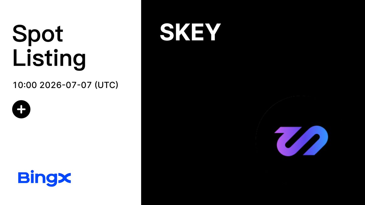 BingXListing's tweet photo. The chain built for machines to trust each other. $SKEY @SkeyNetwork is coming soon to #BingXSpot. 🔑

▶️ Deposit: 6:00 PM, Jul 06
📊 Trading: 6:00 PM, Jul 07
Withdrawal: 6:00 PM, Jul 08

Listing details: https://t.co/ECsaGTw2U8 https://t.co/xwrASfu1q0