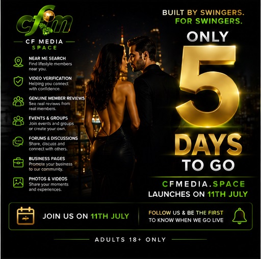 clubhouse121's tweet photo. 🚀 ONLY 5 DAYS TO GO!

The countdown has begun...

On 11th July, a brand-new lifestyle community opens its doors. https://t.co/rMw6IlaJtw

✨ Near Me Search
🛡️ Video Verification
⭐ Genuine Member Reviews
👥 Events & Groups
💬 Forums & Discussions
🏢 Business Pages
Built by swingers. For swingers.
🔞 Adults 18+ only
#CFMediaSpace #Swingers #Lifestyle #UKSwingers #Swinging #AdultCommunity